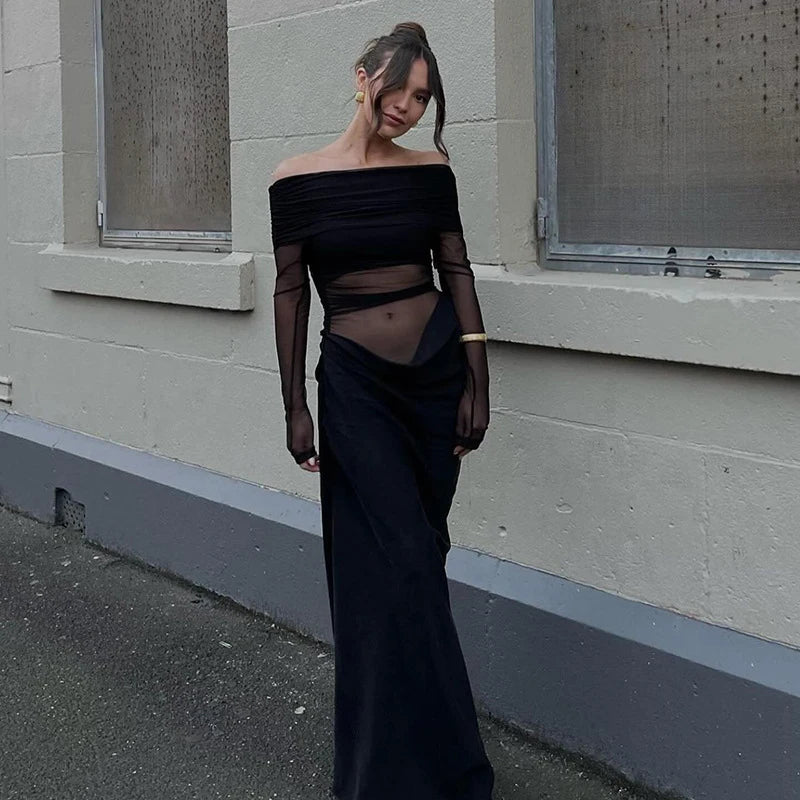 y2k-summer-new-solid-color-long-sleeve-off-shoulder-dresses-sexy-wrap-hip-mesh-see-through-ruched-patchwork-long-dress-2024-new-1
