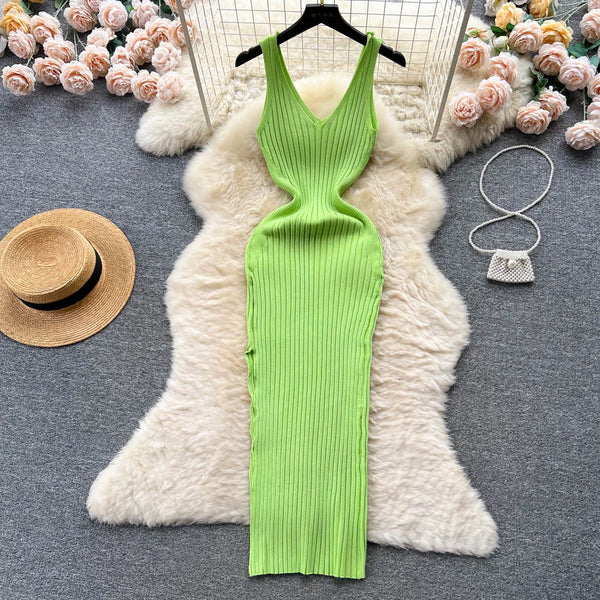 Chic Fashion Sexy Wrap Hips Split Knitted Autumn Dress Women Slim Elastic Bodycon Long Dress Streetwear Outfits Vestido