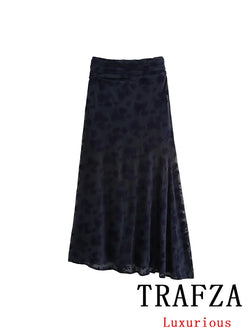 TRAFZA Vintage Casual Chic Women Flocking Suit O-Neck Backless Sleeveless Top Asymmetrical Long Skirt Fashion 2025 Spring Suit