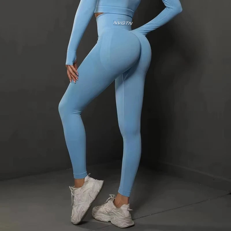 NVGTN New Peach Yoga Pants Seamless High-waisted Hip Lifting Fitness Pants Women Tight Wear Running Elastic Sports Pants