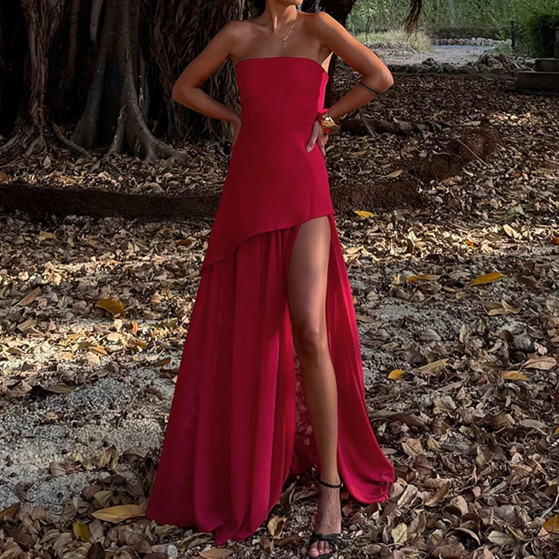 casual-mesh-patchwork-womens-long-dress-fashion-strapless-split-banquet-dress-2025-spring-summer-elegant-solid-holiday-dresses-1